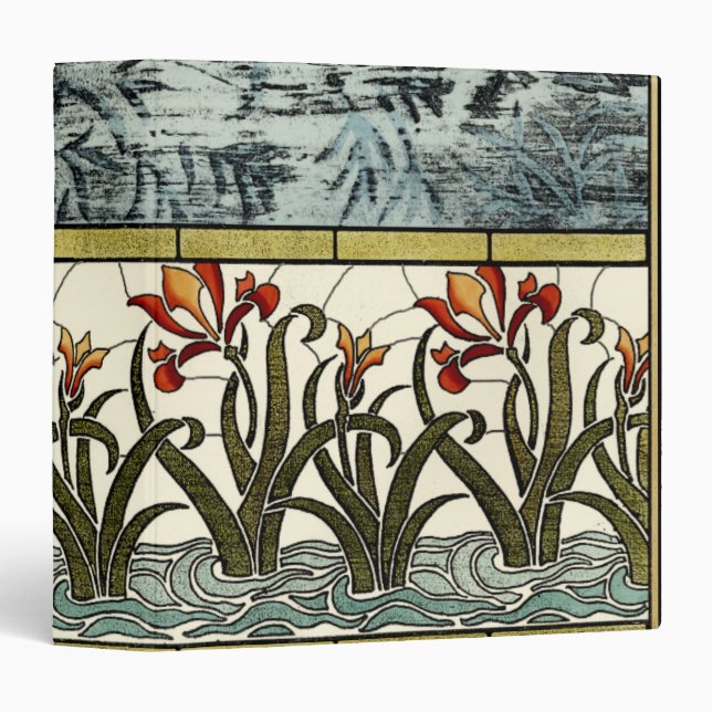 Stained Glass Flowers with Tan Border 3 Ring Binder (Front/Spine)