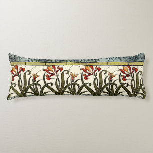 Stained Glass Flowers with Tan Border Body Pillow