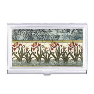 Stained Glass Flowers with Tan Border Business Card Holder