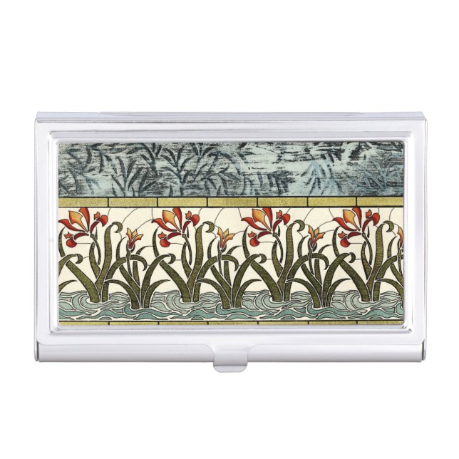 Stained Glass Flowers with Tan Border Business Card Holder (Front)