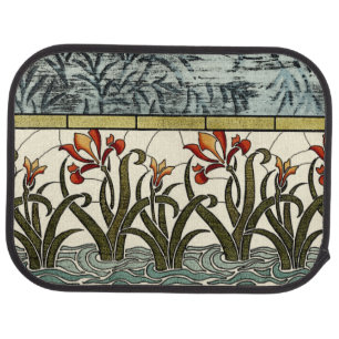 Stained Glass Flowers with Tan Border Car Mat