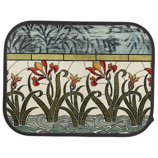 Stained Glass Flowers with Tan Border Car Mat (Rear)