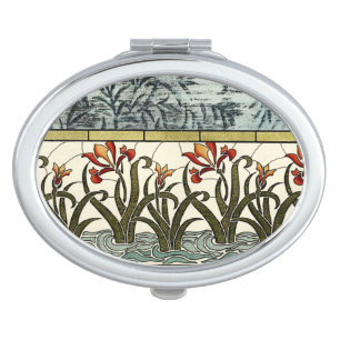 Stained Glass Flowers with Tan Border Compact Mirror