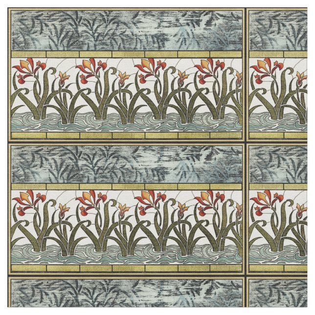 Stained Glass Flowers with Tan Border Fabric (Close Up)