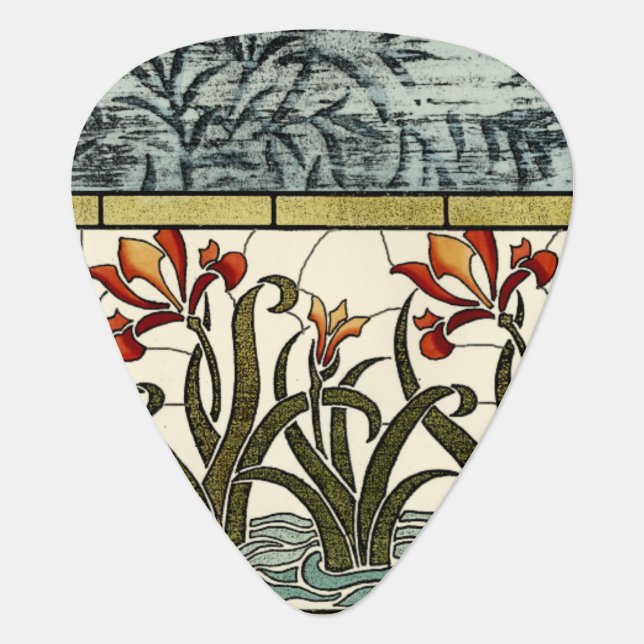 Stained Glass Flowers with Tan Border Guitar Pick (Front)