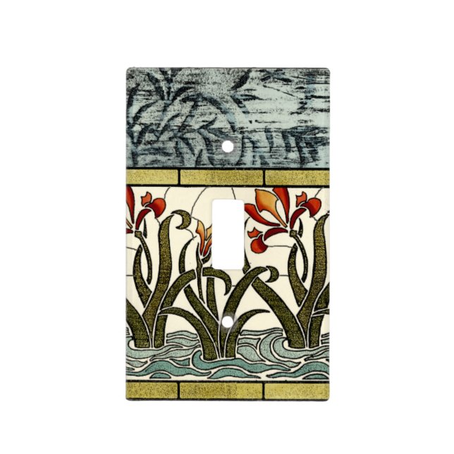 Stained Glass Flowers with Tan Border Light Switch Cover (Front)
