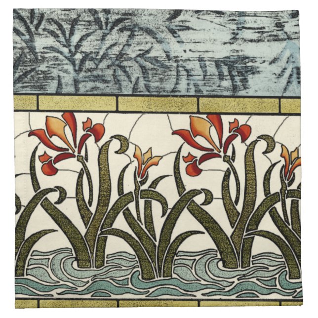 Stained Glass Flowers with Tan Border Napkin (Front)