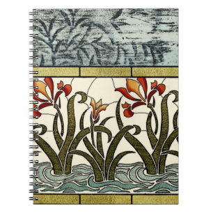 Stained Glass Flowers with Tan Border Notebook
