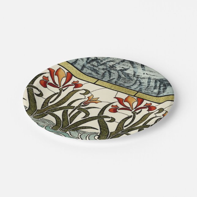 Stained Glass Flowers with Tan Border Paper Plates (Angled)