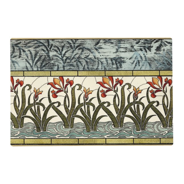 Stained Glass Flowers with Tan Border Placemat (Front)