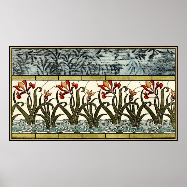 Stained Glass Flowers with Tan Border Poster (Front)