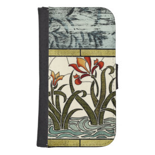 Stained Glass Flowers with Tan Border Samsung S4 Wallet Case