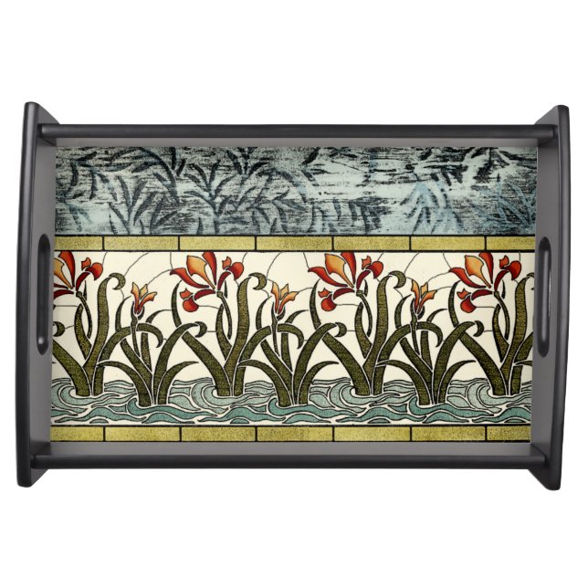 Stained Glass Flowers with Tan Border Serving Tray (Front)