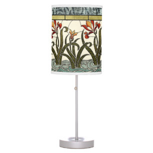 Stained Glass Flowers with Tan Border Table Lamp
