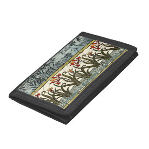 Stained Glass Flowers with Tan Border Tri-fold Wallet
