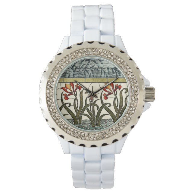 Stained Glass Flowers with Tan Border Watch (Front)