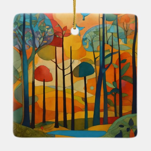 Stained Glass Forest Ceramic Ornament