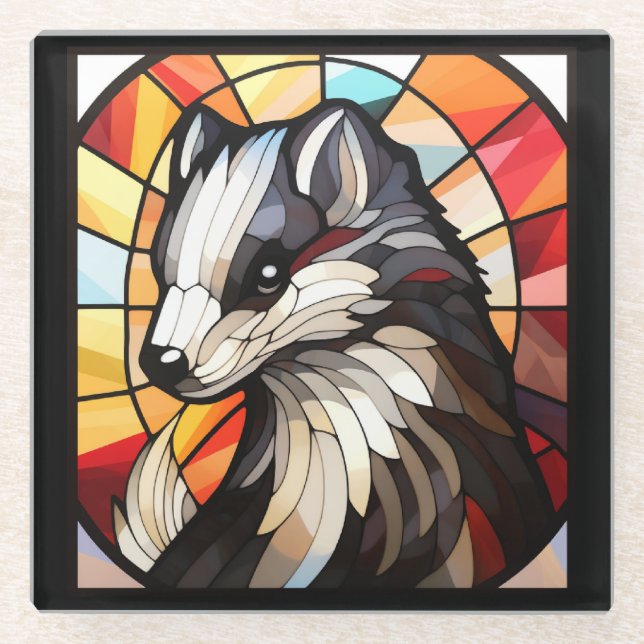 Stained Glass Forest Friend Skunk Glass Coaster (Front)