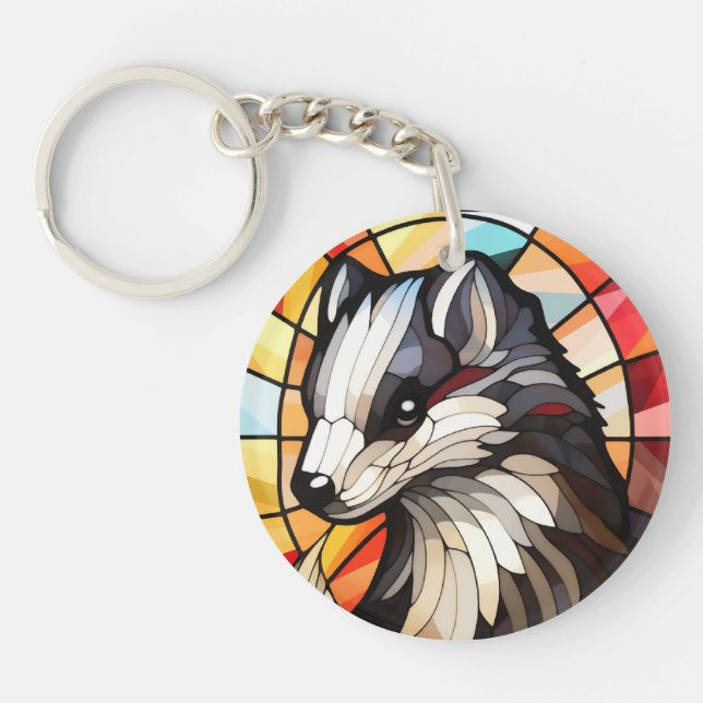 Stained Glass Forest Friend Skunk Keychain (Front)