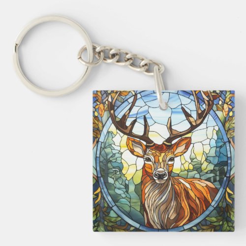 Stained Glass Forest Friends Stag Deer Keychain