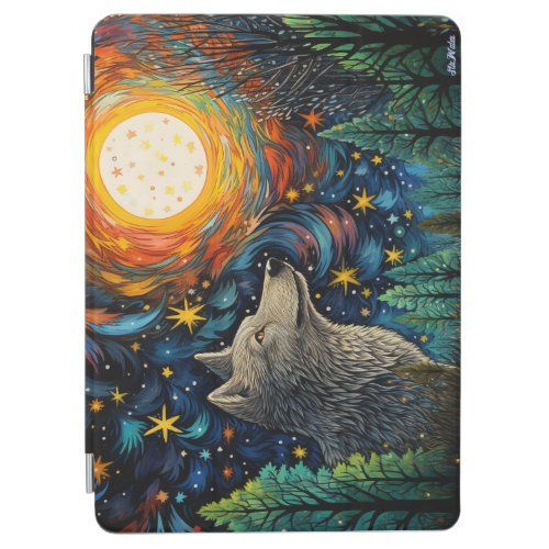 stained glass forest wolf with moon iPad Air Cover