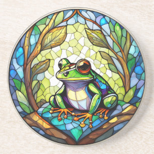 Stained Glass Frog Sandstone Coaster