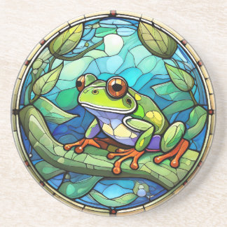 Stained Glass Frog Sandstone Coaster