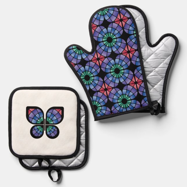 Stained Glass (Fusion - Midnight) Oven Mitt & Pot Holder Set (Front/Back)