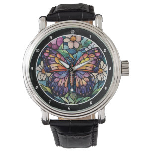Stained Glass Garden" - Butterfly & Floral Watch