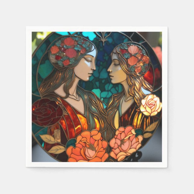 Stained Glass Gemini Zodiac Napkins (Front)