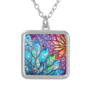 Stained Glass Gemstones Silver Plated Necklace