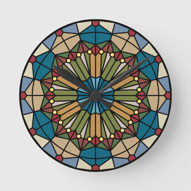 Clock Window Pattern stained glass geometric pattern design modern round clock | Zazzle