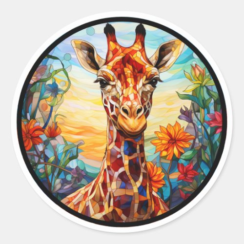 Stained Glass Giraffe Digital Art Classic Round Sticker