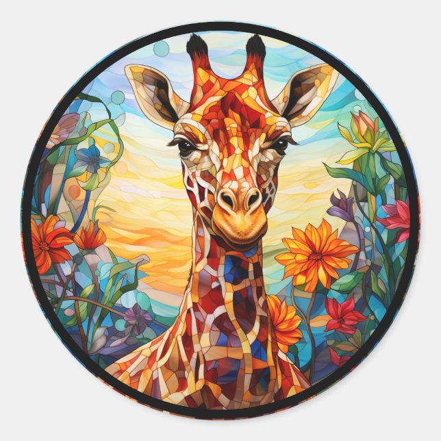 Stained Glass Giraffe Digital Art Classic Round Sticker (Front)