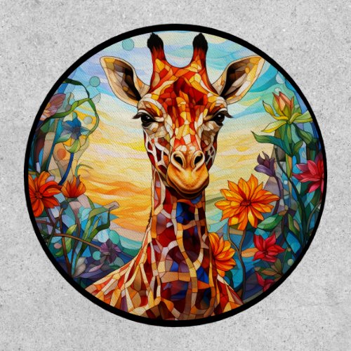 Stained Glass Giraffe Digital Art Iron On Patch