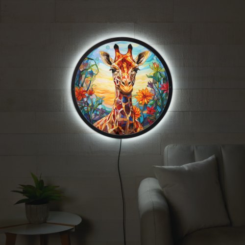 Stained Glass Giraffe Digital Art LED Sign