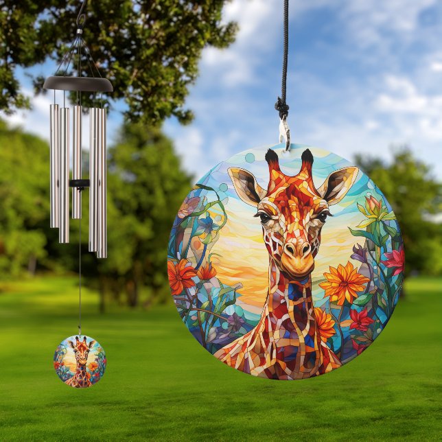 Stained Glass Giraffe Digital Art Wind Chime (Outdoor)