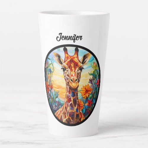 Stained Glass Giraffe Personalized Latte Mug