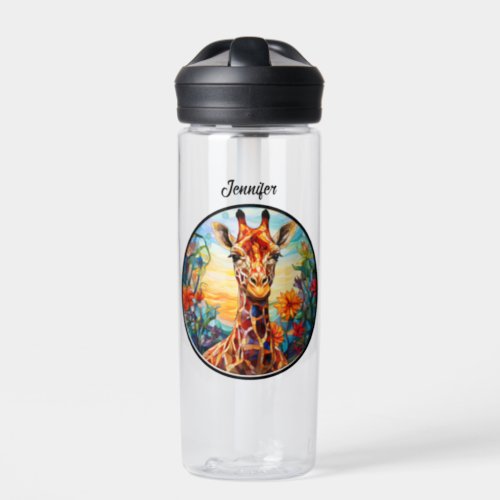 Stained Glass Giraffe Personalized Water Bottle