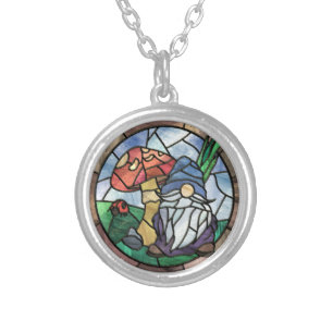 Stained Glass Gnome Silver Plated Necklace