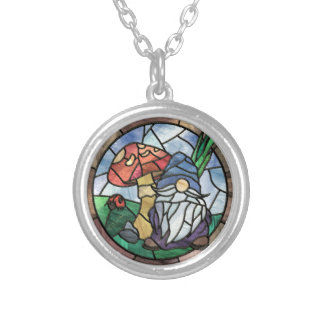 Stained Glass Gnome Silver Plated Necklace