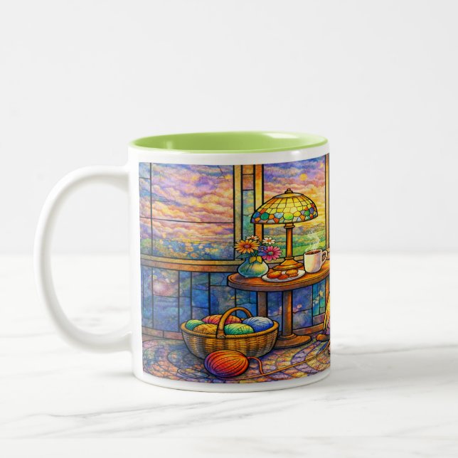 Stained Glass Grandma Mug Knitting, Cat & Cozy  (Left)