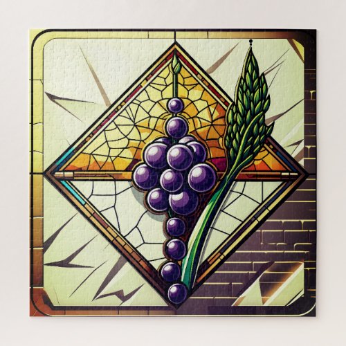 Stained Glass Grapes and Wheat Illustration Jigsaw Puzzle
