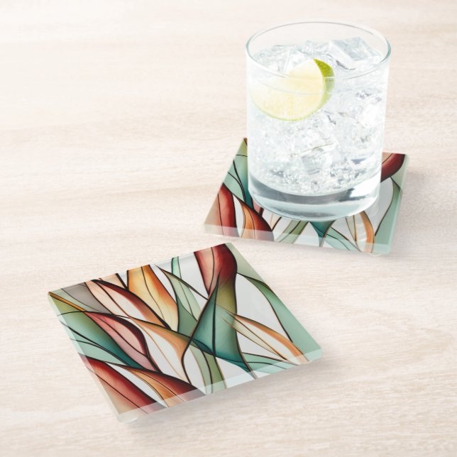 Stained-Glass Grass Glass Coaster (Angled)