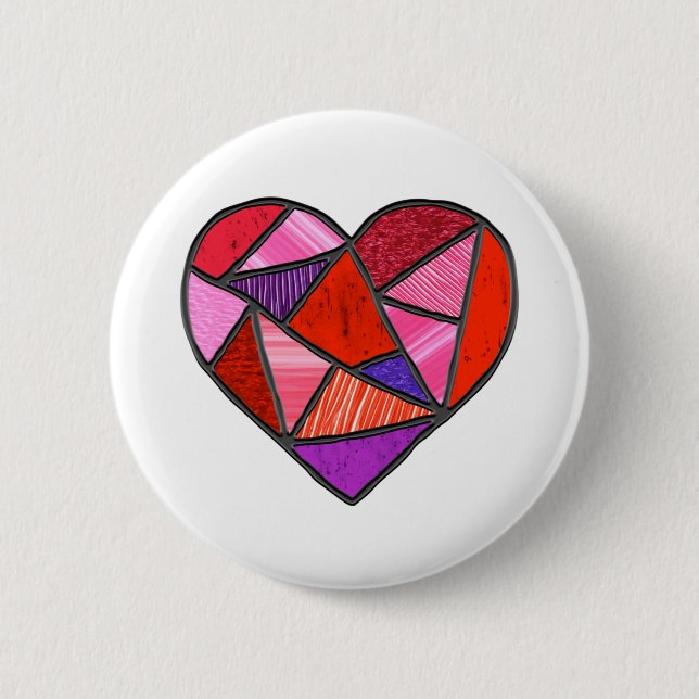 Stained glass heart design mosaic suncatcher love button (Front)