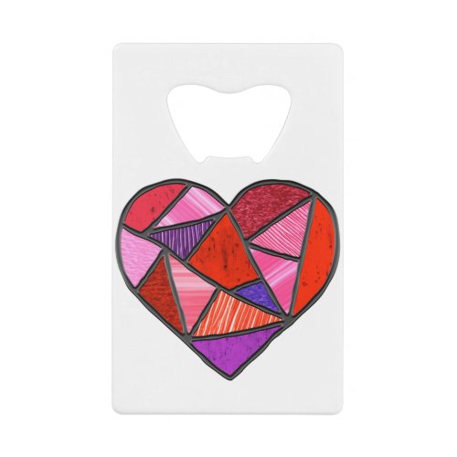 Stained glass heart design mosaic suncatcher love credit card bottle opener