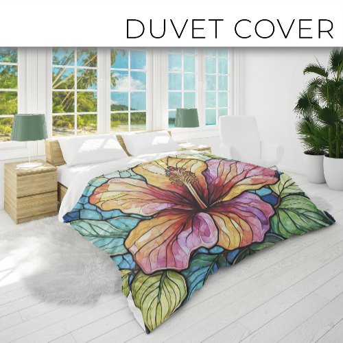 Stained glass Hibiscus Duvet Cover