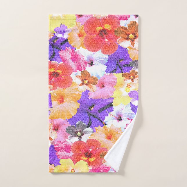 Stained Glass Hibiscus Flowers Collarge, Hand Towel (Hand Towel)