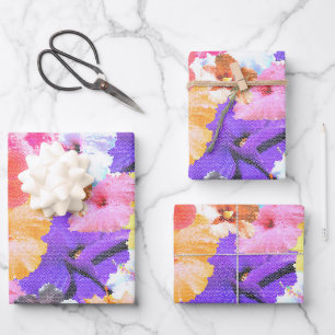 Stained Glass Hibiscus Flowers Collarge, Wrapping Paper Sheets