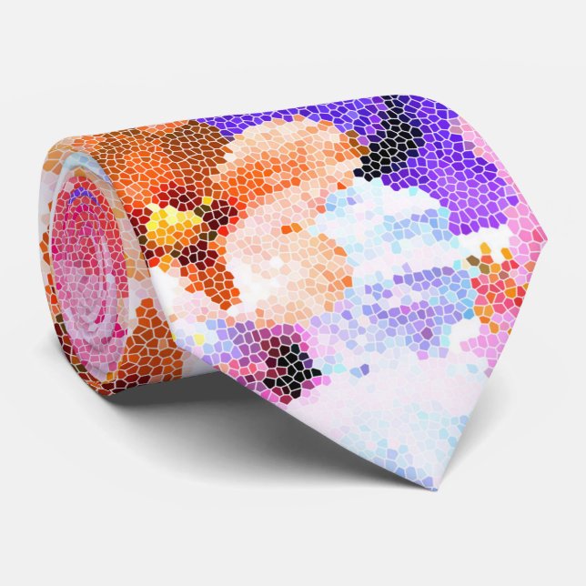 Stained Glass Hibiscus Flowers, Neck Tie (Rolled)